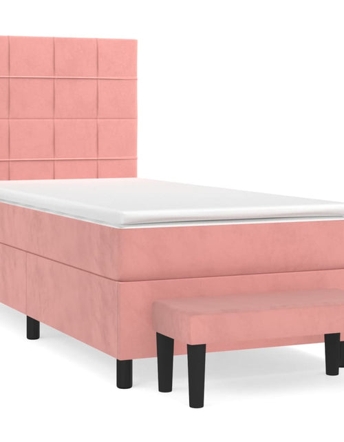 Загрузите изображение в средство просмотра галереи, Pat box spring cu saltea, roz, 80x200 cm, catifea
