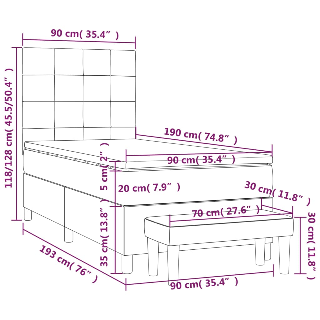 Pat box spring cu saltea, roz, 90x190 cm, catifea