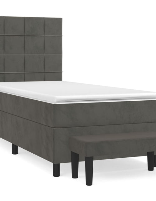 Загрузите изображение в средство просмотра галереи, Pat box spring cu saltea, gri închis, 100x200 cm, catifea
