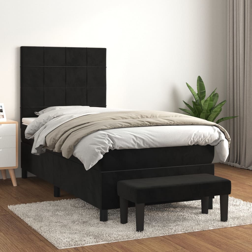 Pat box spring cu saltea, negru, 100x200 cm, catifea