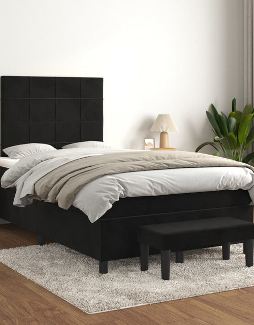 Загрузите изображение в средство просмотра галереи, Pat box spring cu saltea, negru, 120x200 cm, catifea
