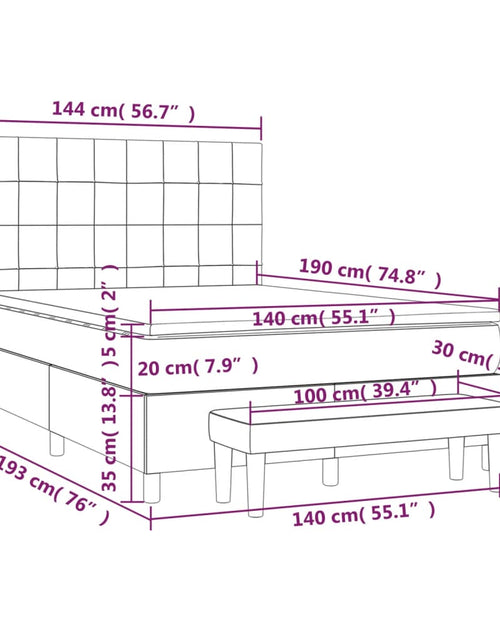 Загрузите изображение в средство просмотра галереи, Pat box spring cu saltea, gri deschis, 140x190 cm, catifea
