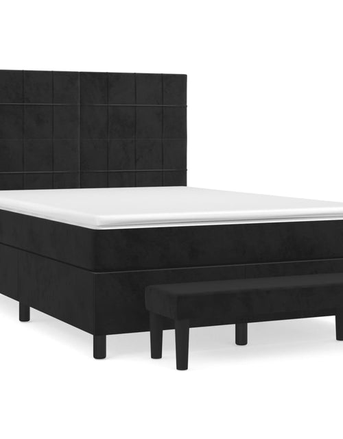 Загрузите изображение в средство просмотра галереи, Pat box spring cu saltea, negru, 140x190 cm, catifea
