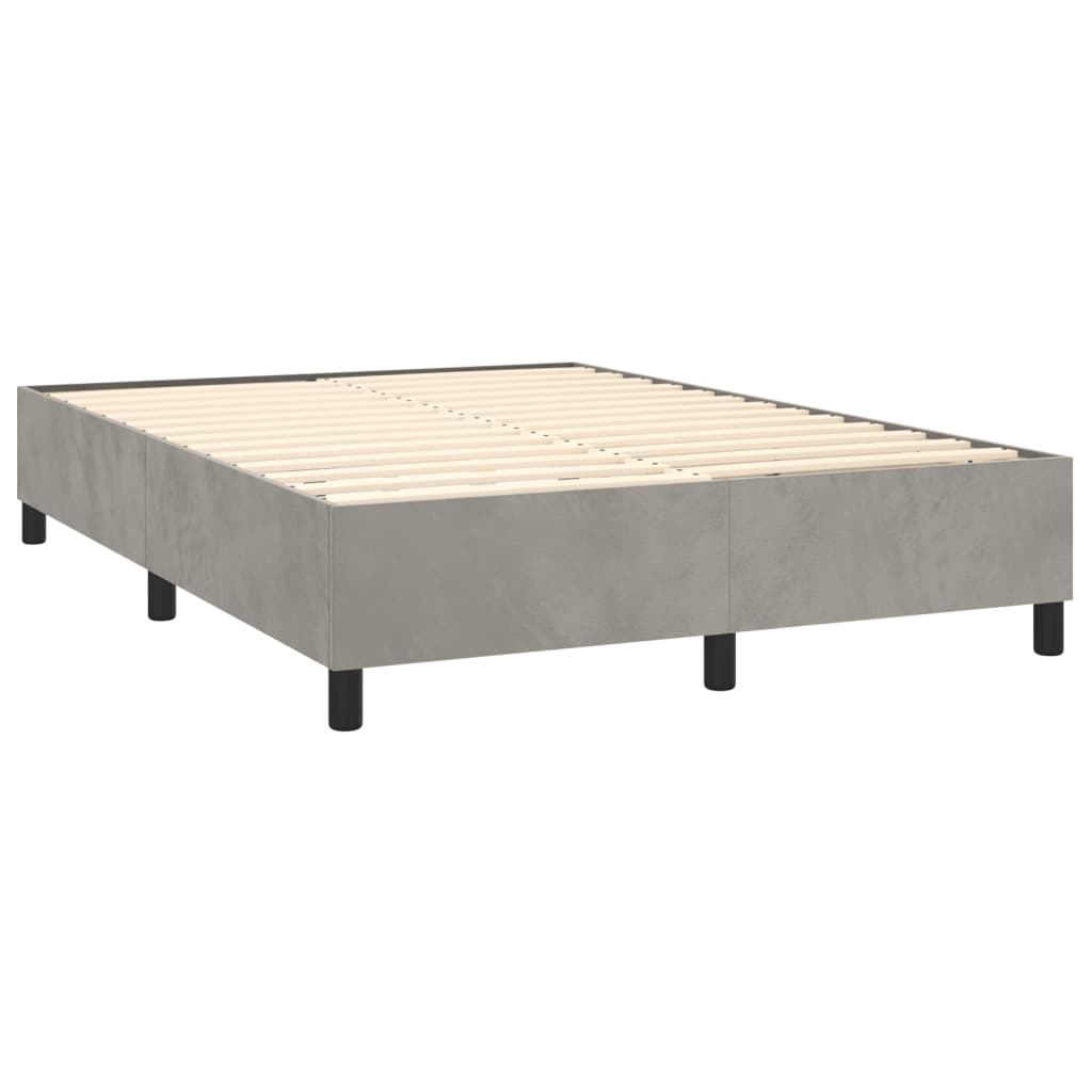 Pat box spring cu saltea, gri deschis, 140x200 cm, catifea