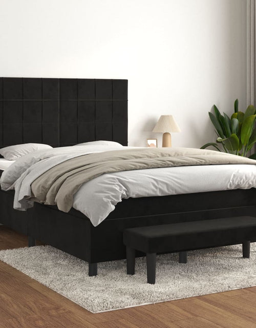 Загрузите изображение в средство просмотра галереи, Pat box spring cu saltea, negru, 140x200 cm, catifea
