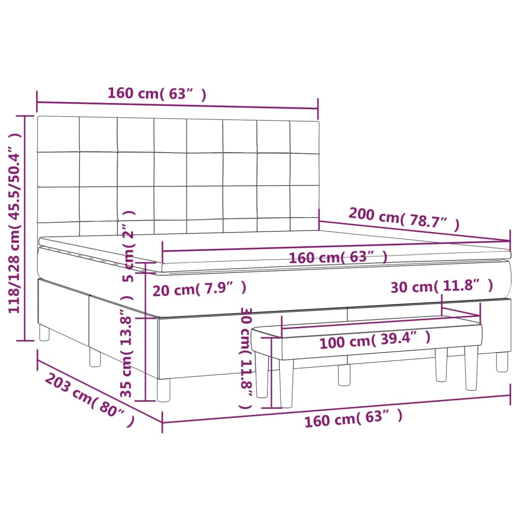 Pat box spring cu saltea, gri închis, 160x200 cm, catifea