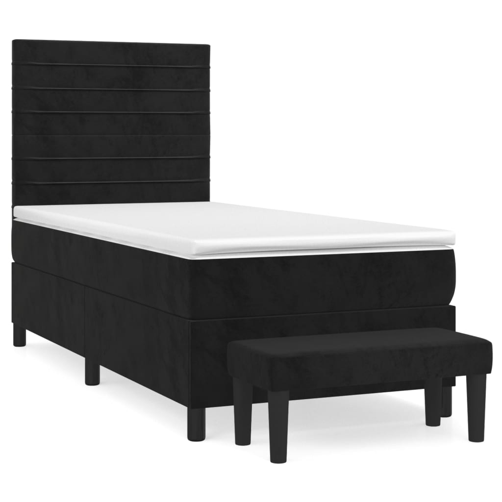 Pat box spring cu saltea, negru, 80x200 cm, catifea