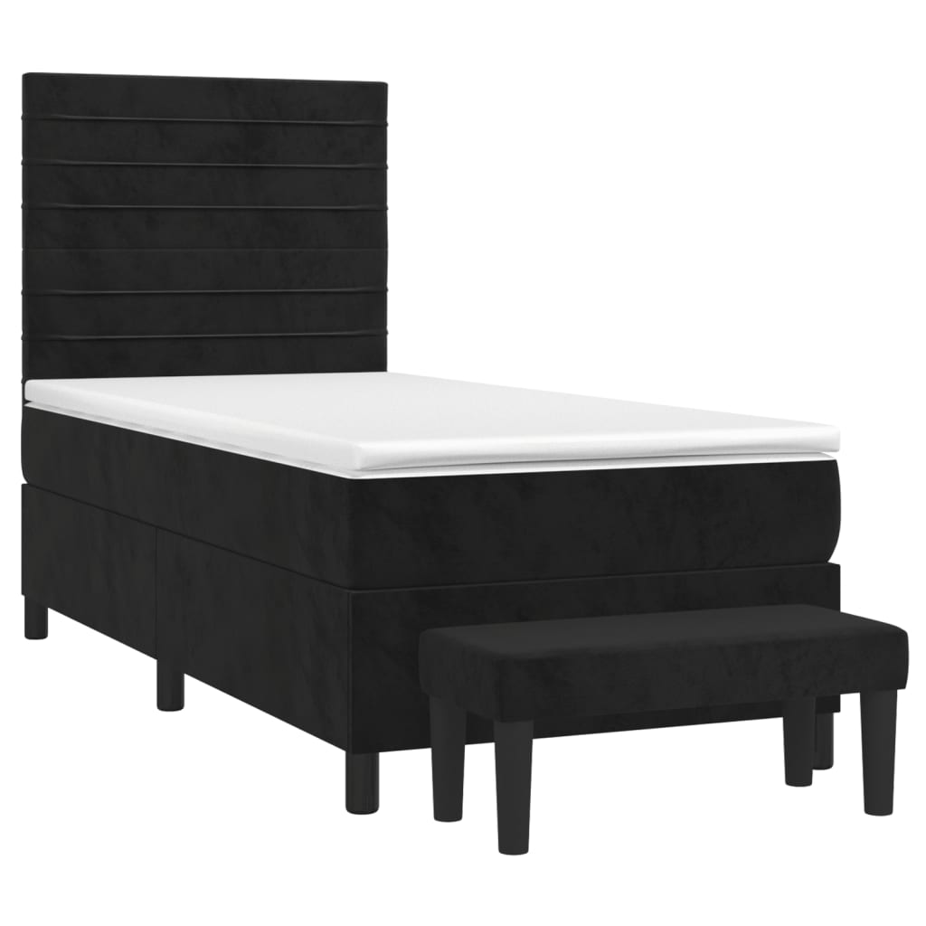 Pat box spring cu saltea, negru, 80x200 cm, catifea