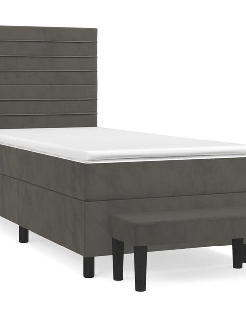 Загрузите изображение в средство просмотра галереи, Pat box spring cu saltea, gri închis, 90x190 cm, catifea
