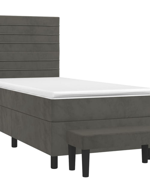 Загрузите изображение в средство просмотра галереи, Pat box spring cu saltea, gri închis, 90x190 cm, catifea
