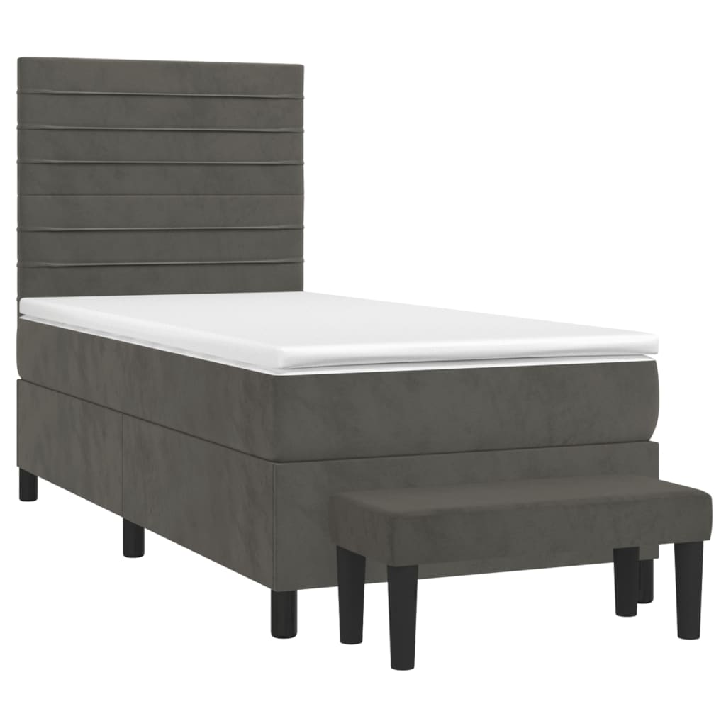 Pat box spring cu saltea, gri închis, 90x190 cm, catifea