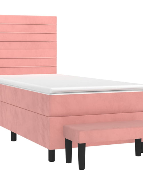 Загрузите изображение в средство просмотра галереи, Pat box spring cu saltea, roz, 90x190 cm, catifea
