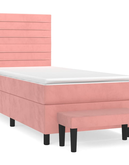 Загрузите изображение в средство просмотра галереи, Pat box spring cu saltea, roz, 90x200 cm, catifea
