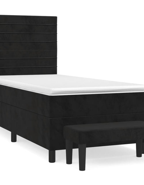 Загрузите изображение в средство просмотра галереи, Pat box spring cu saltea, negru, 100x200 cm, catifea
