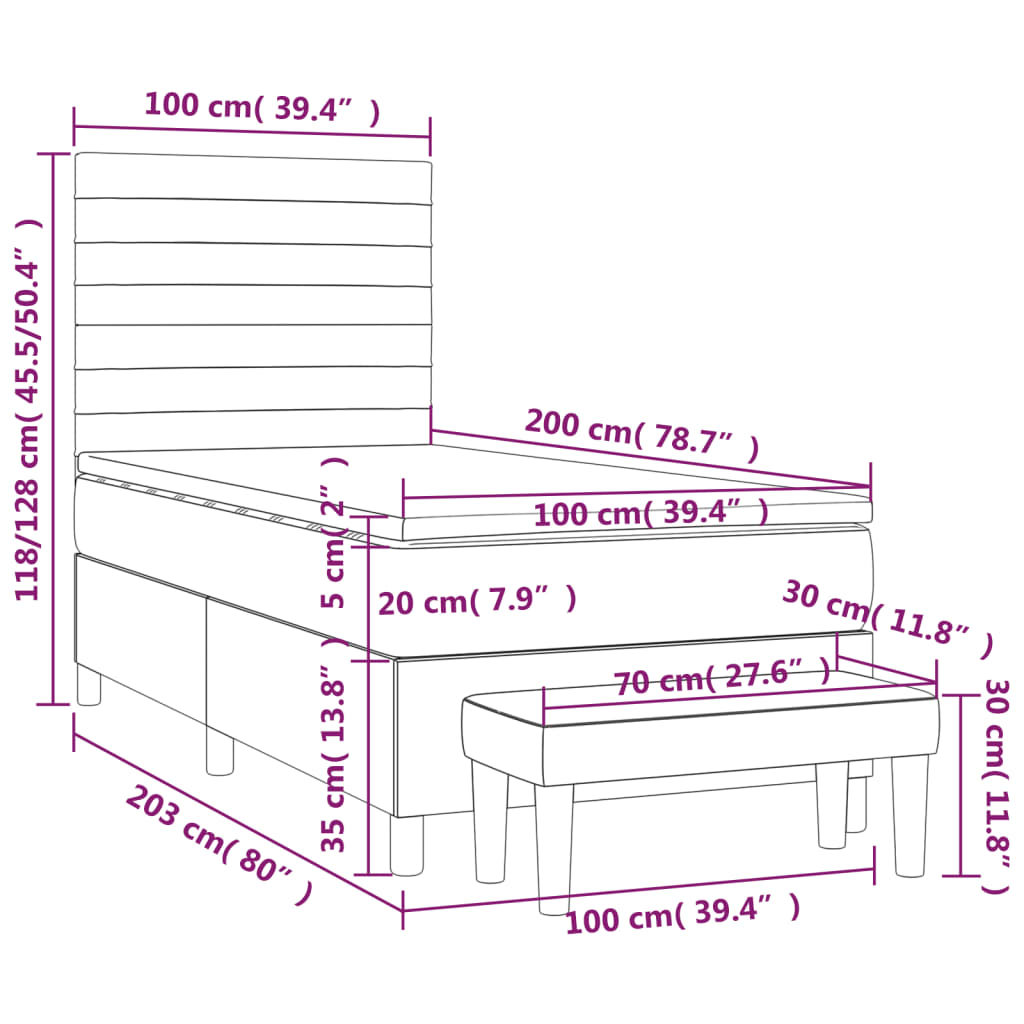 Pat box spring cu saltea, negru, 100x200 cm, catifea