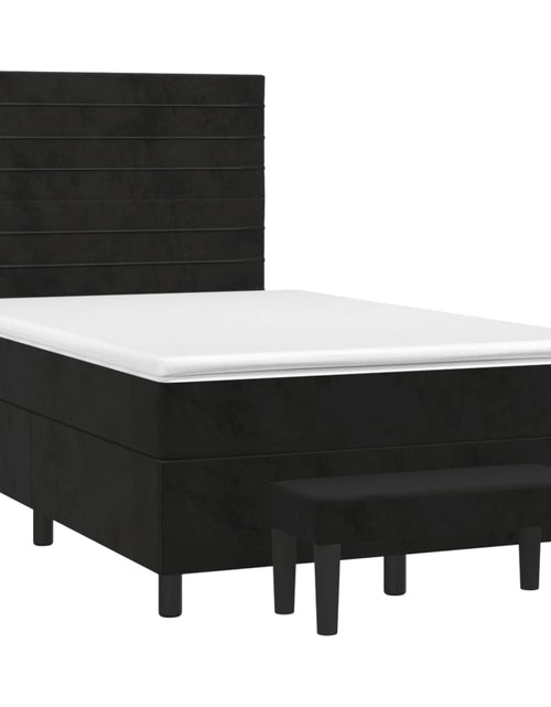 Загрузите изображение в средство просмотра галереи, Pat box spring cu saltea, negru, 120x200 cm, catifea
