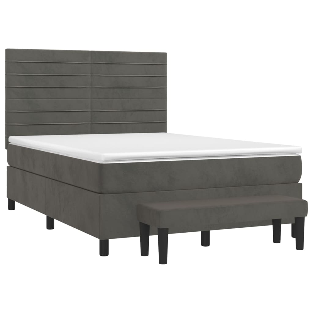 Pat box spring cu saltea, gri închis, 140x190 cm, catifea