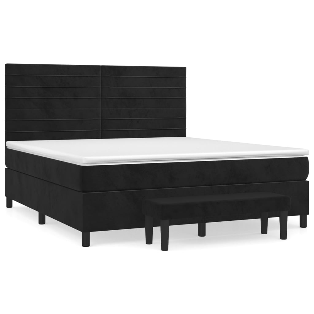 Pat box spring cu saltea, negru, 160x200 cm, catifea