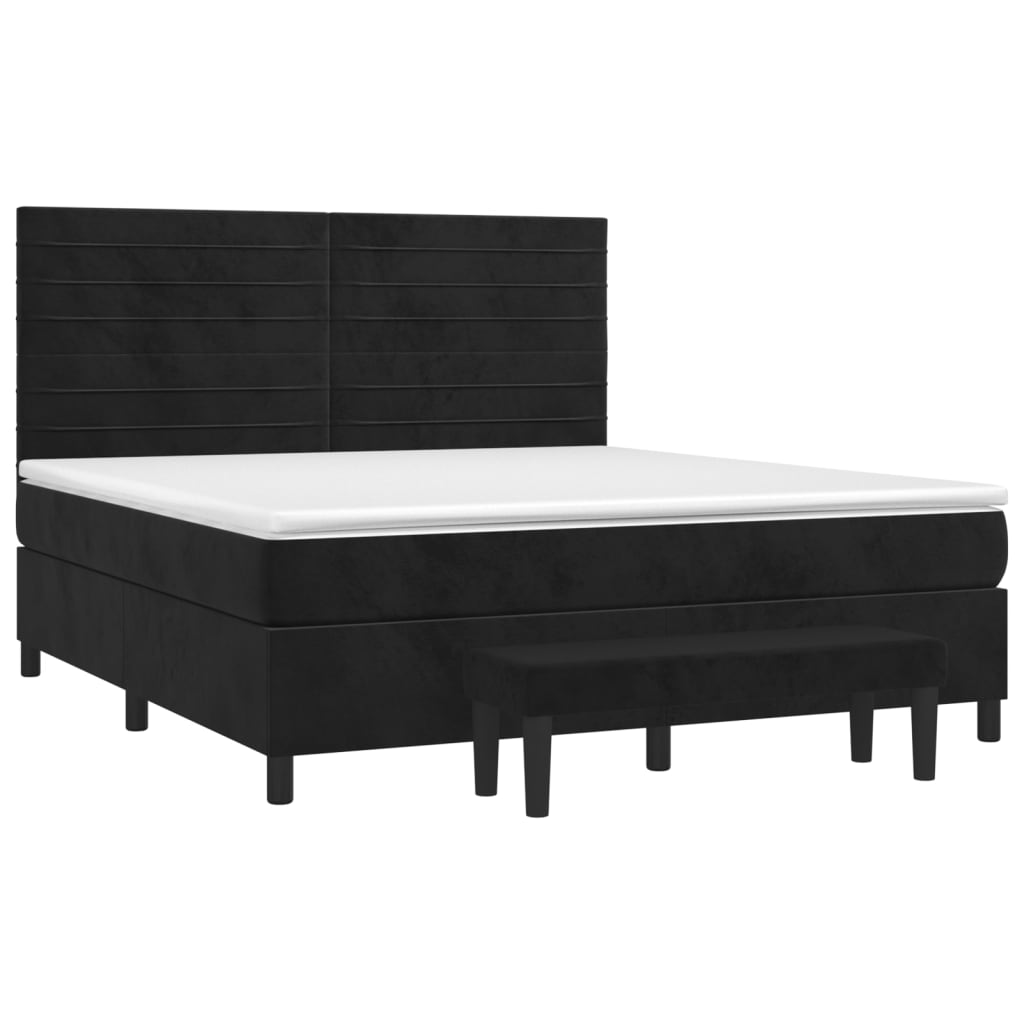 Pat box spring cu saltea, negru, 160x200 cm, catifea