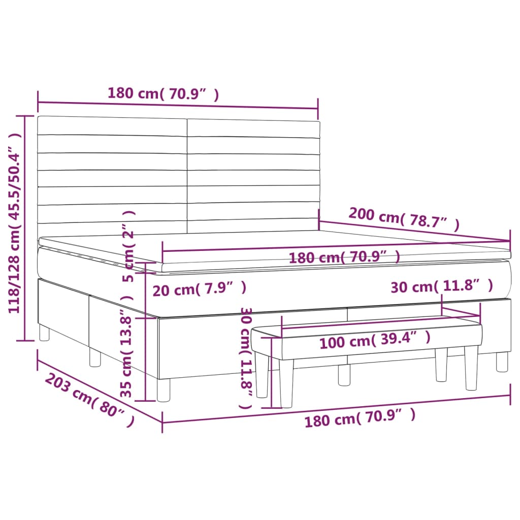 Pat box spring cu saltea, gri deschis, 180x200 cm, catifea