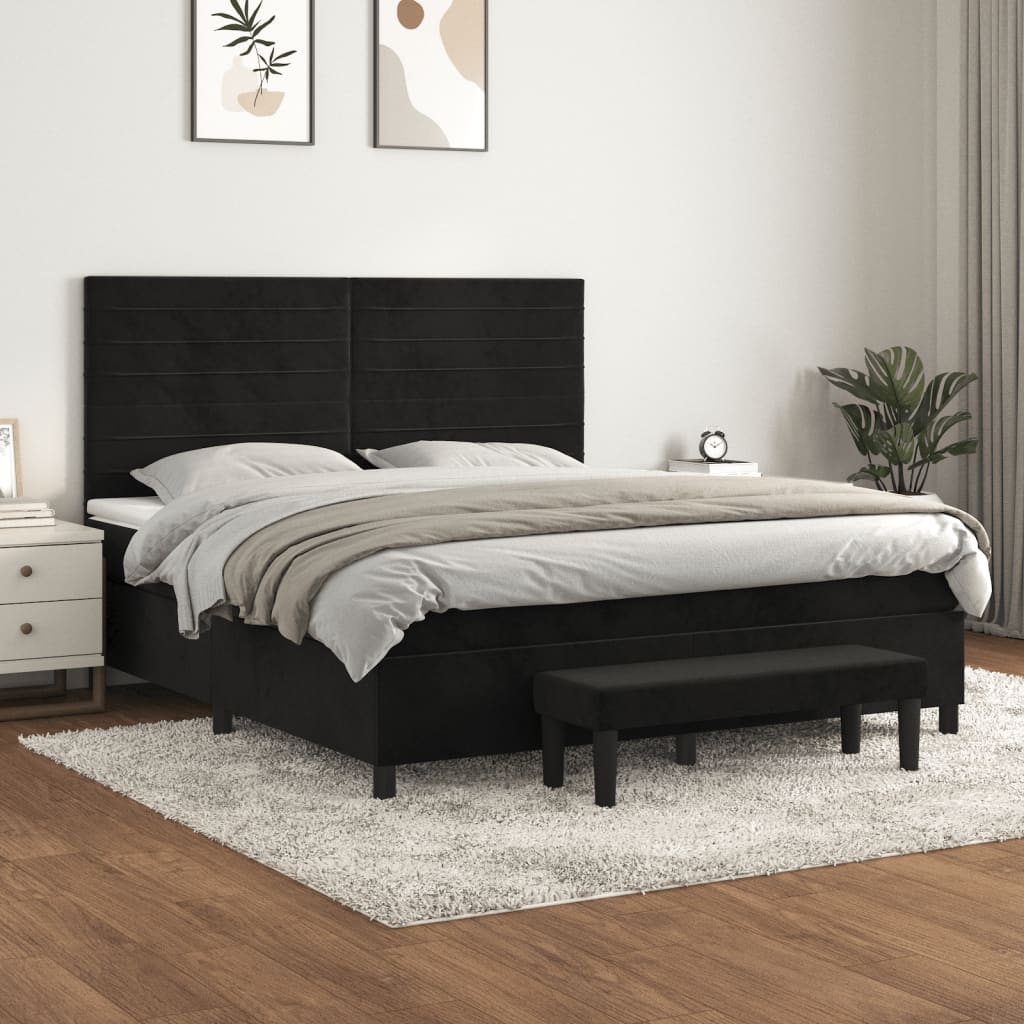 Pat box spring cu saltea, negru, 180x200 cm, catifea