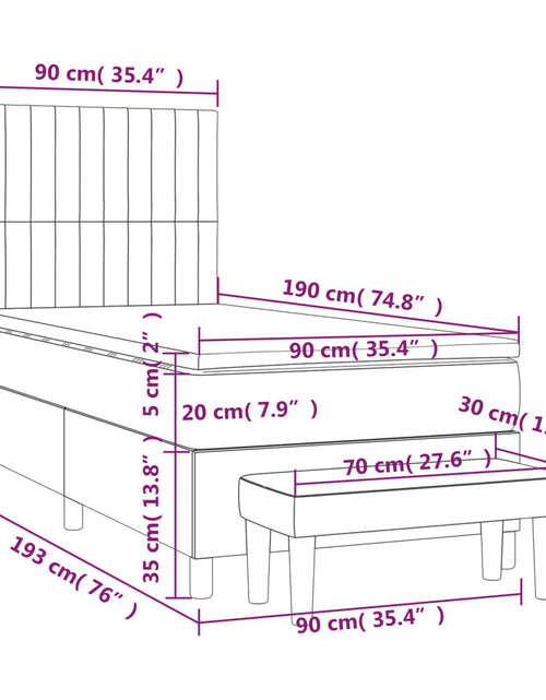 Загрузите изображение в средство просмотра галереи, Pat box spring cu saltea, gri deschis, 90x190 cm, catifea
