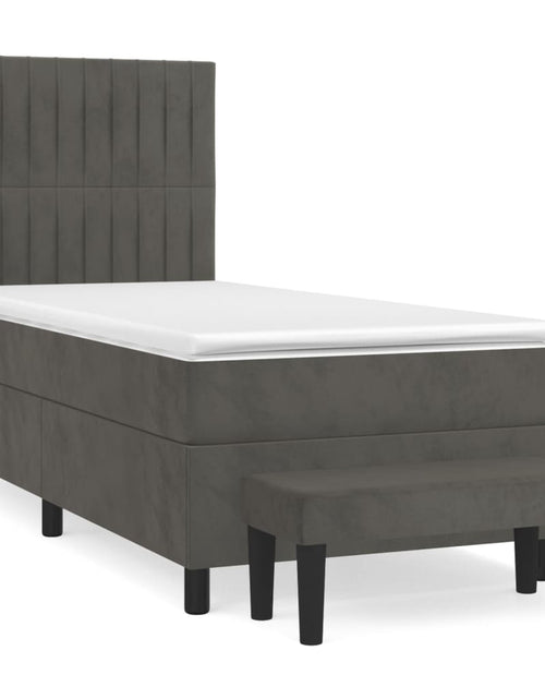 Загрузите изображение в средство просмотра галереи, Pat box spring cu saltea, gri închis, 90x200 cm, catifea
