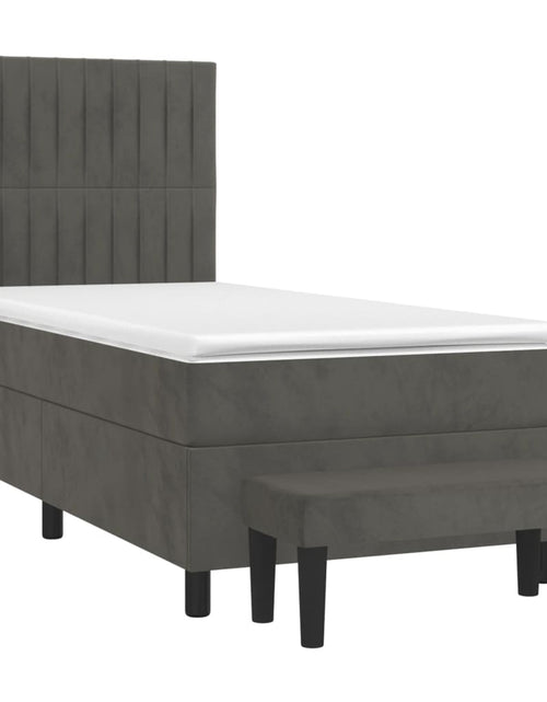 Загрузите изображение в средство просмотра галереи, Pat box spring cu saltea, gri închis, 90x200 cm, catifea
