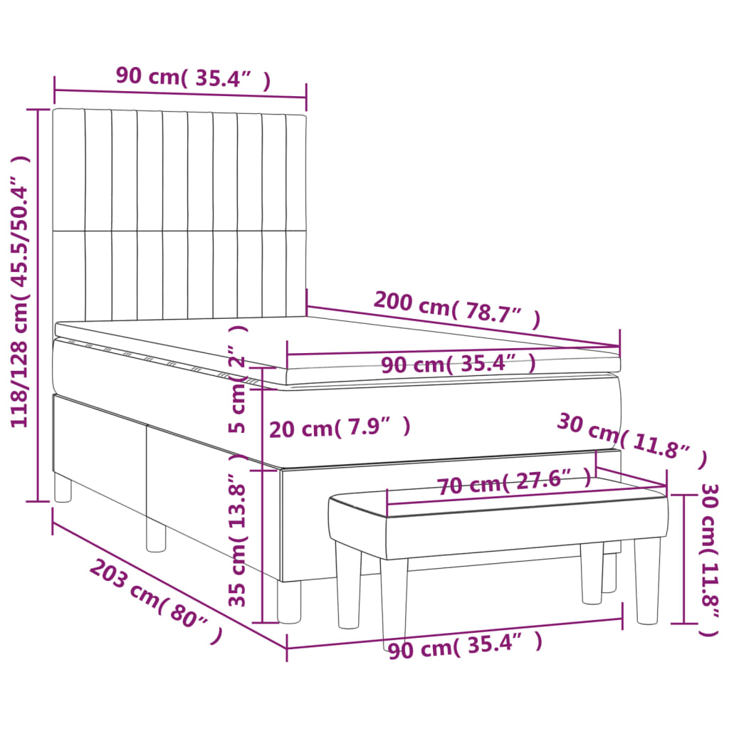 Pat box spring cu saltea, negru, 90x200 cm, catifea