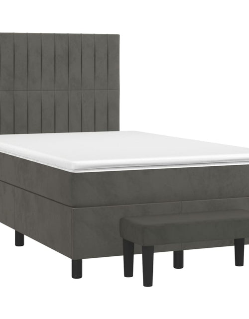 Загрузите изображение в средство просмотра галереи, Pat box spring cu saltea, gri închis, 120x200 cm, catifea
