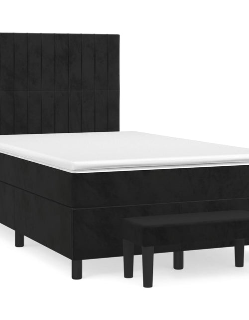 Загрузите изображение в средство просмотра галереи, Pat box spring cu saltea, negru, 120x200 cm, catifea
