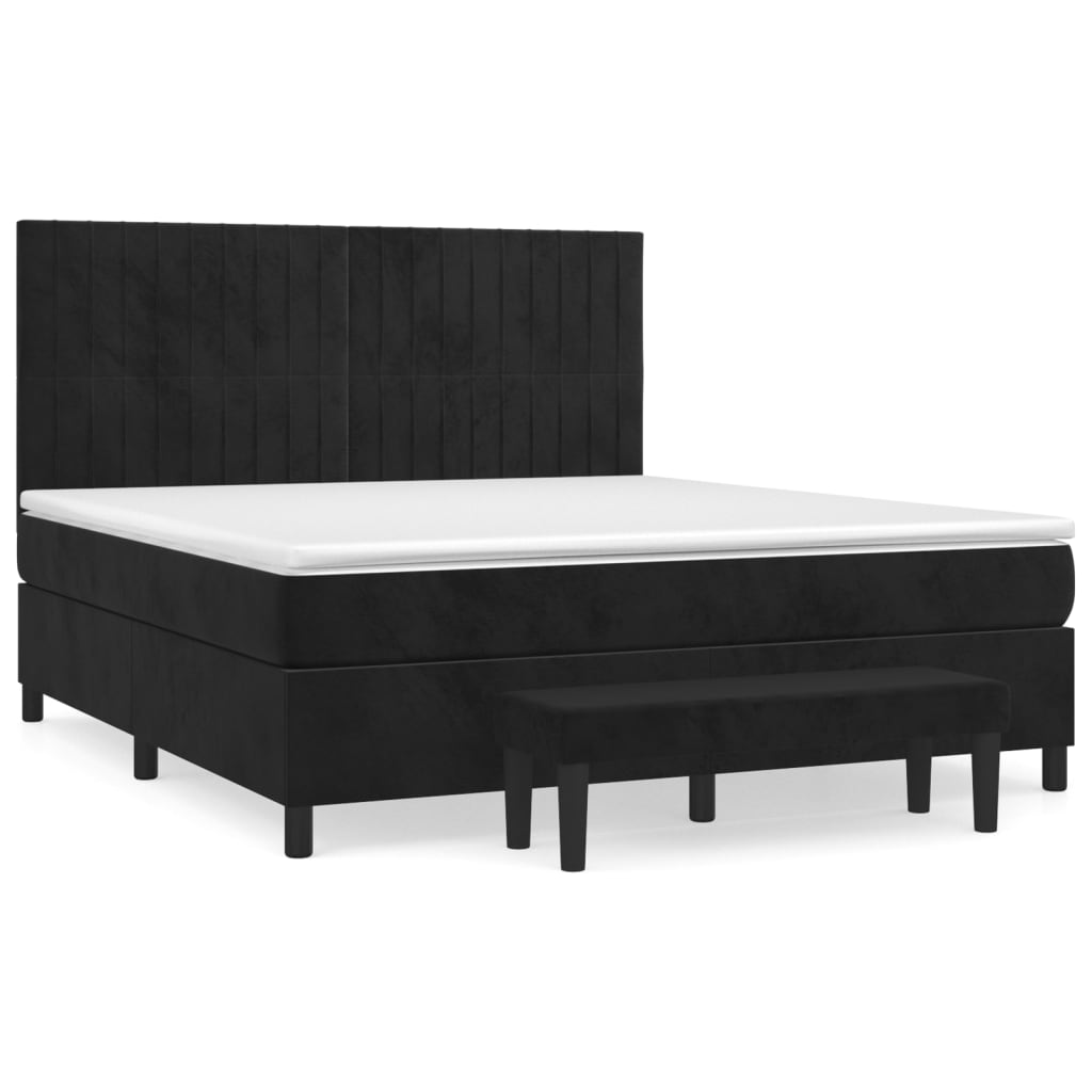 Pat box spring cu saltea, negru, 160x200 cm, catifea