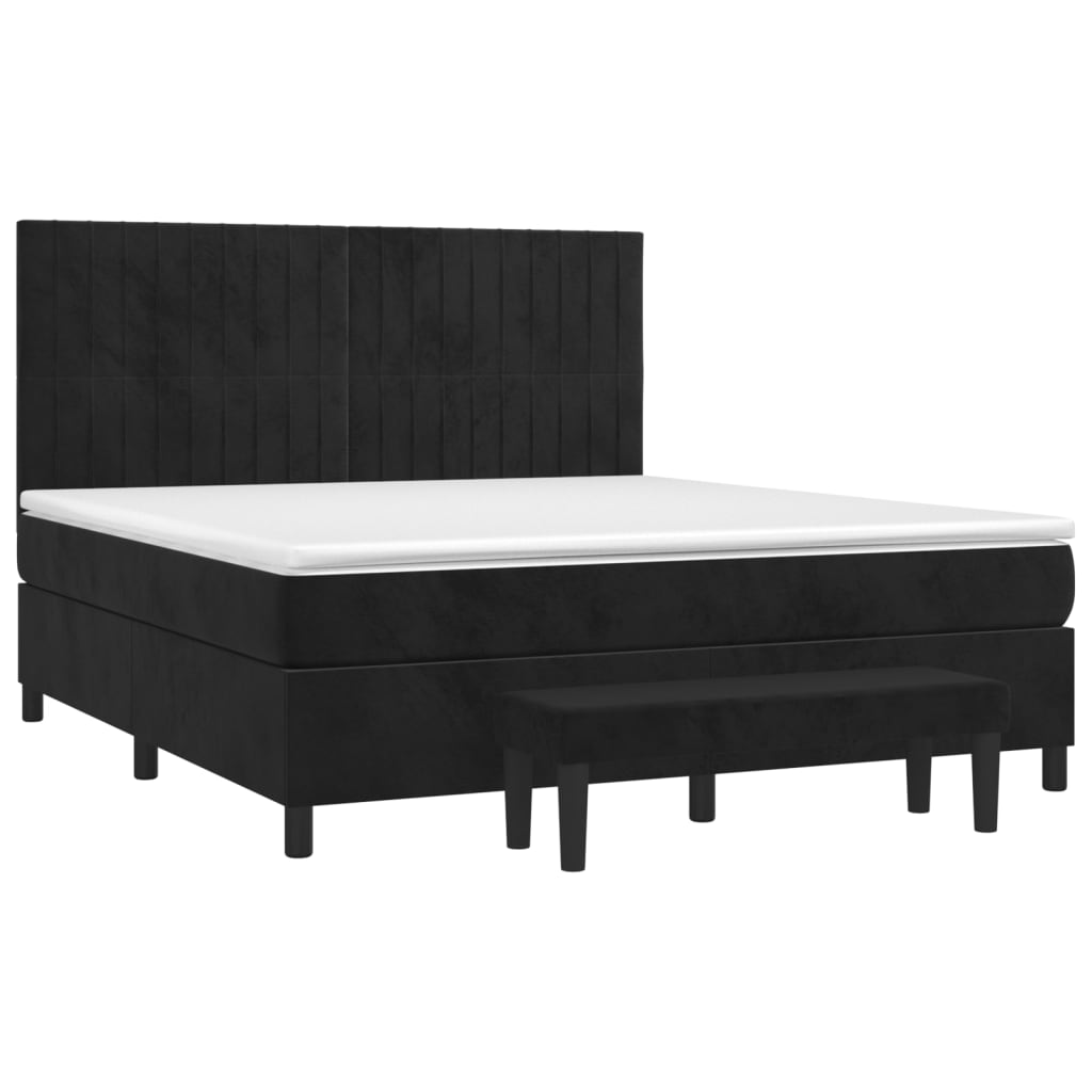 Pat box spring cu saltea, negru, 160x200 cm, catifea