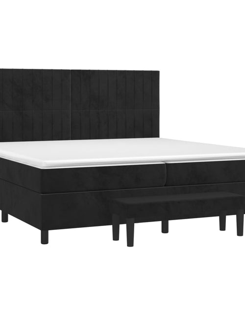 Загрузите изображение в средство просмотра галереи, Pat box spring cu saltea, negru, 200x200 cm, catifea
