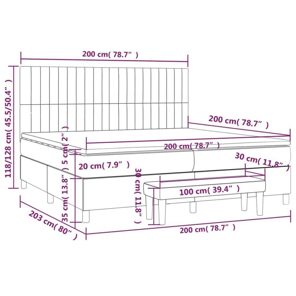 Pat box spring cu saltea, roz, 200x200 cm, catifea