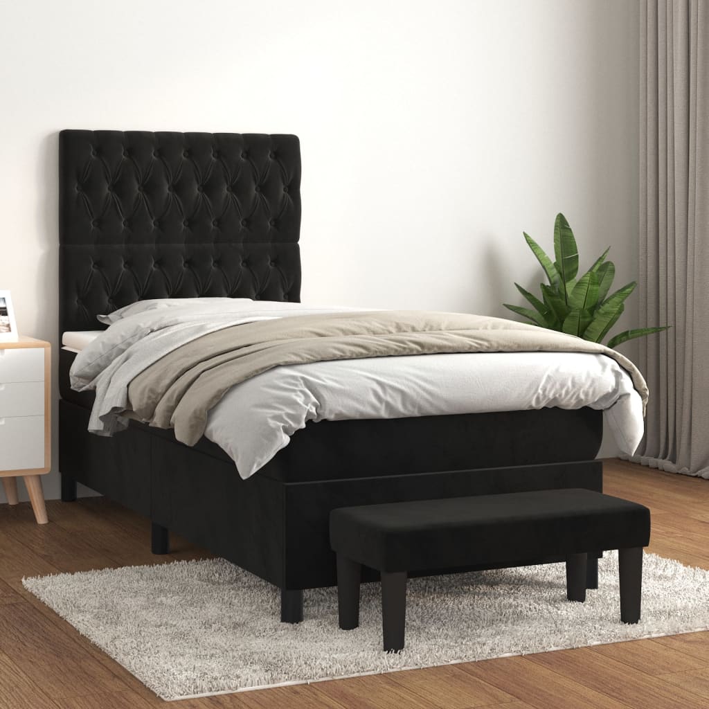 Pat box spring cu saltea, negru, 80x200 cm, catifea