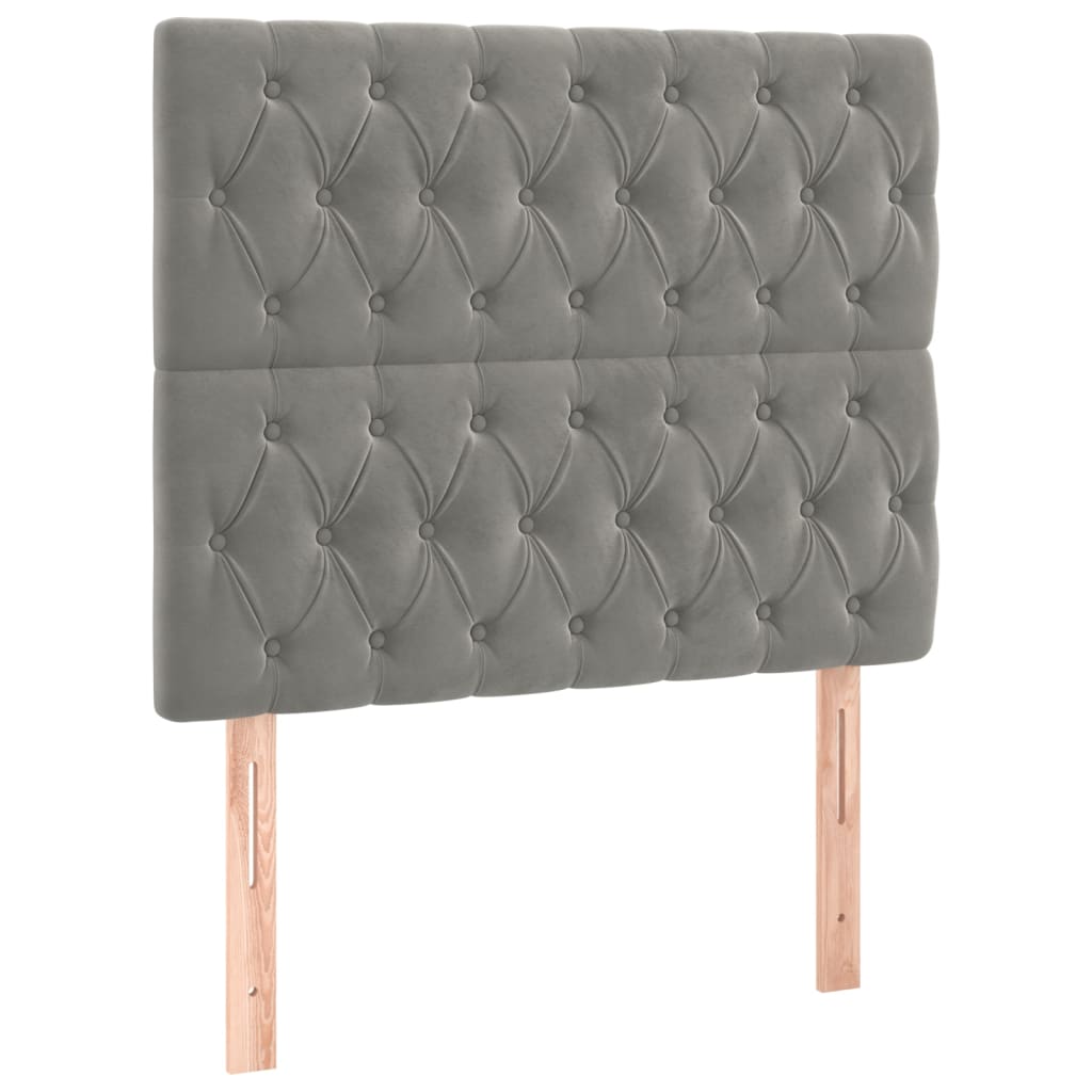 Pat box spring cu saltea, gri deschis, 90x200 cm, catifea