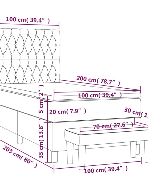 Загрузите изображение в средство просмотра галереи, Pat box spring cu saltea, gri deschis, 100x200 cm, catifea
