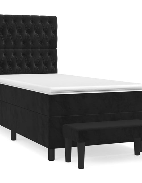 Загрузите изображение в средство просмотра галереи, Pat box spring cu saltea, negru, 100x200 cm, catifea
