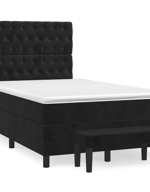 Загрузите изображение в средство просмотра галереи, Pat box spring cu saltea, negru, 120x200 cm, catifea
