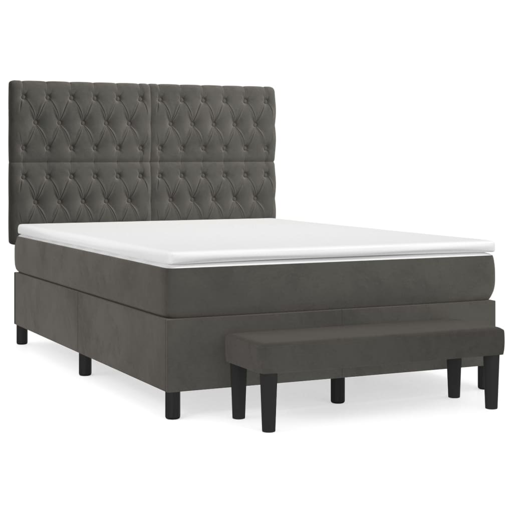 Pat box spring cu saltea, gri închis, 140x190 cm, catifea