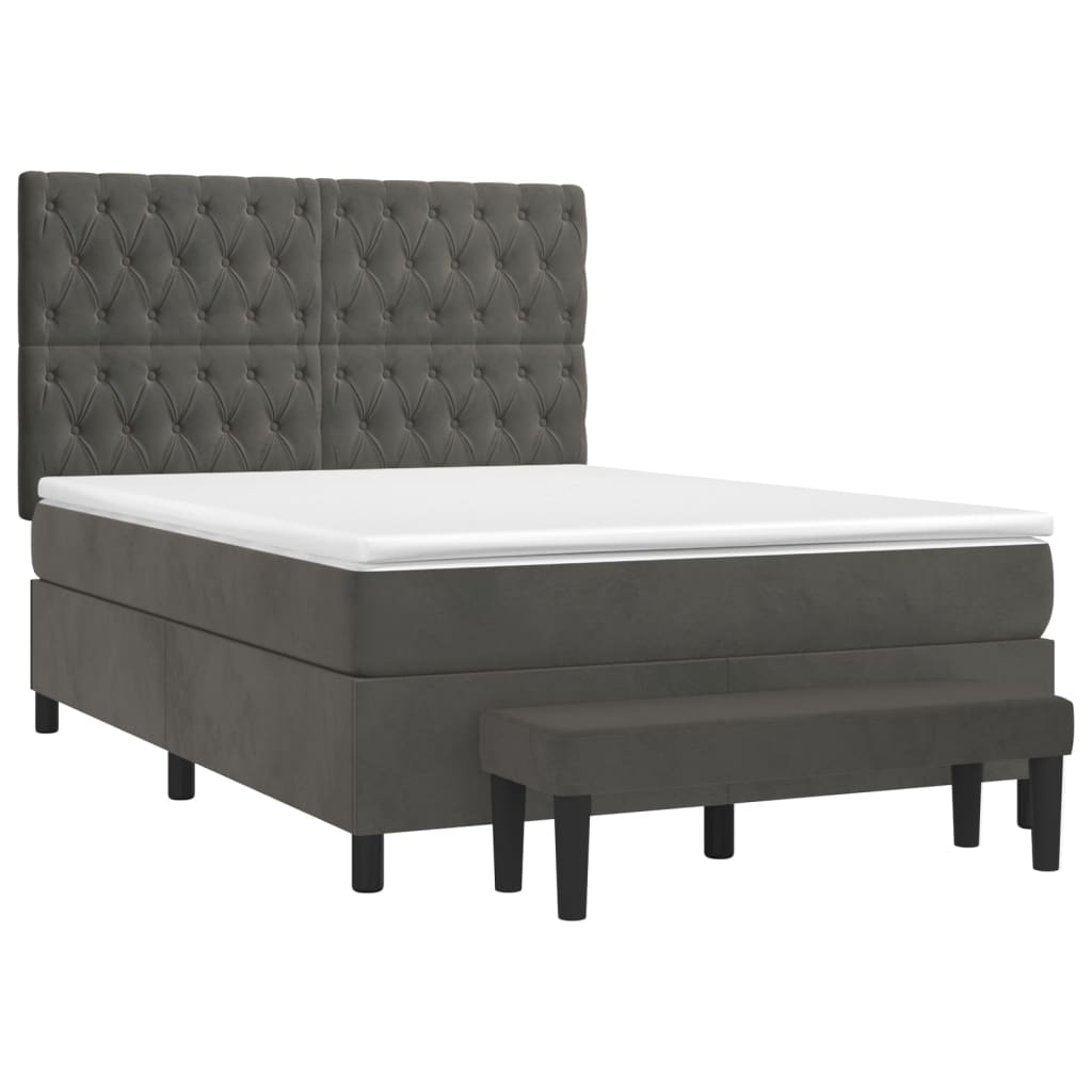 Pat box spring cu saltea, gri închis, 140x190 cm, catifea