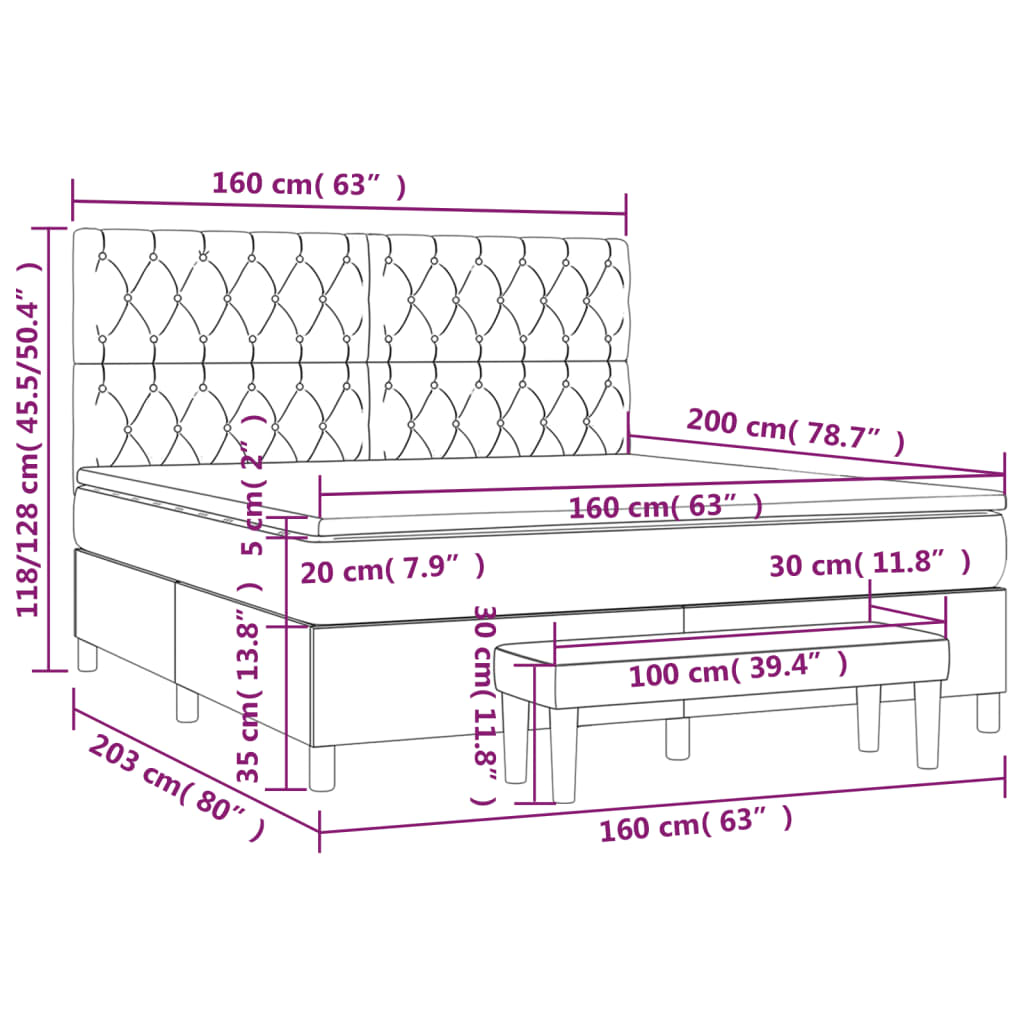 Pat box spring cu saltea, gri închis, 160x200 cm, catifea