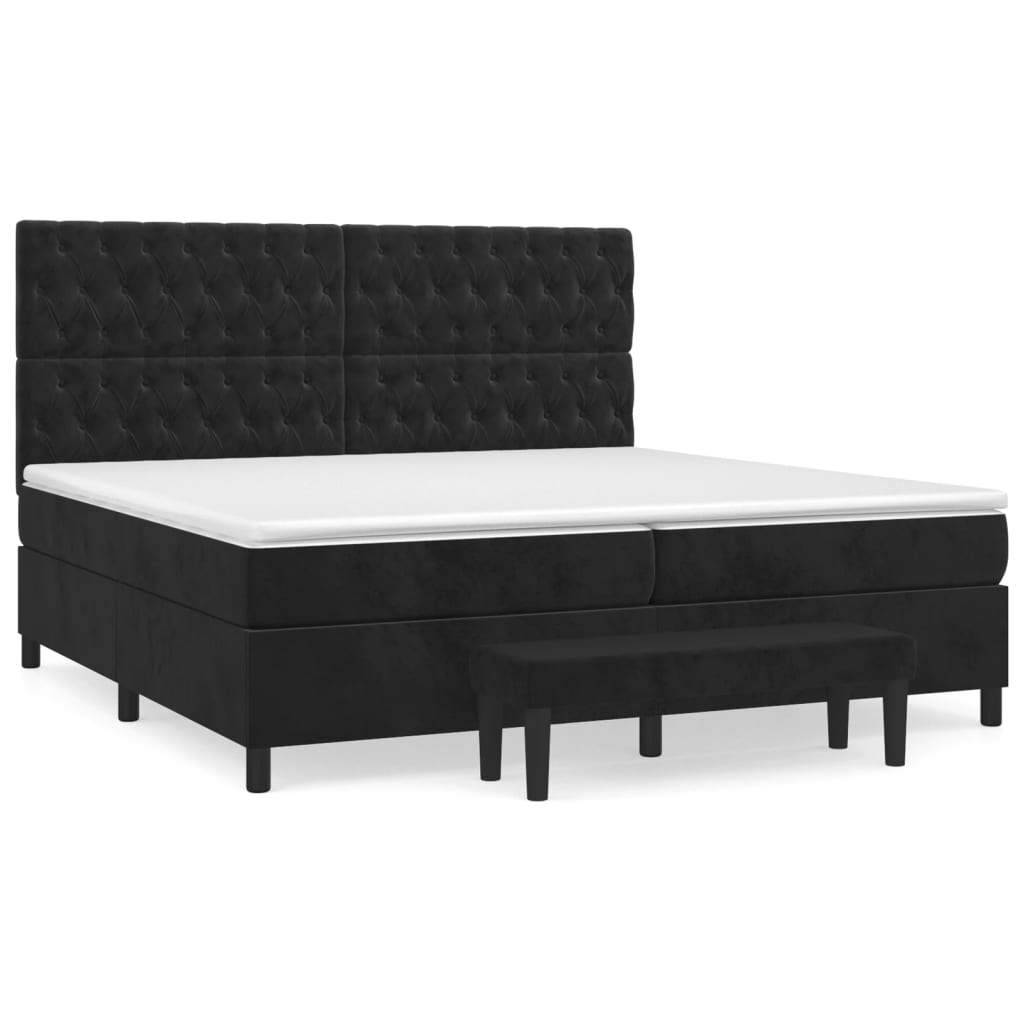 Pat box spring cu saltea, negru, 200x200 cm, catifea