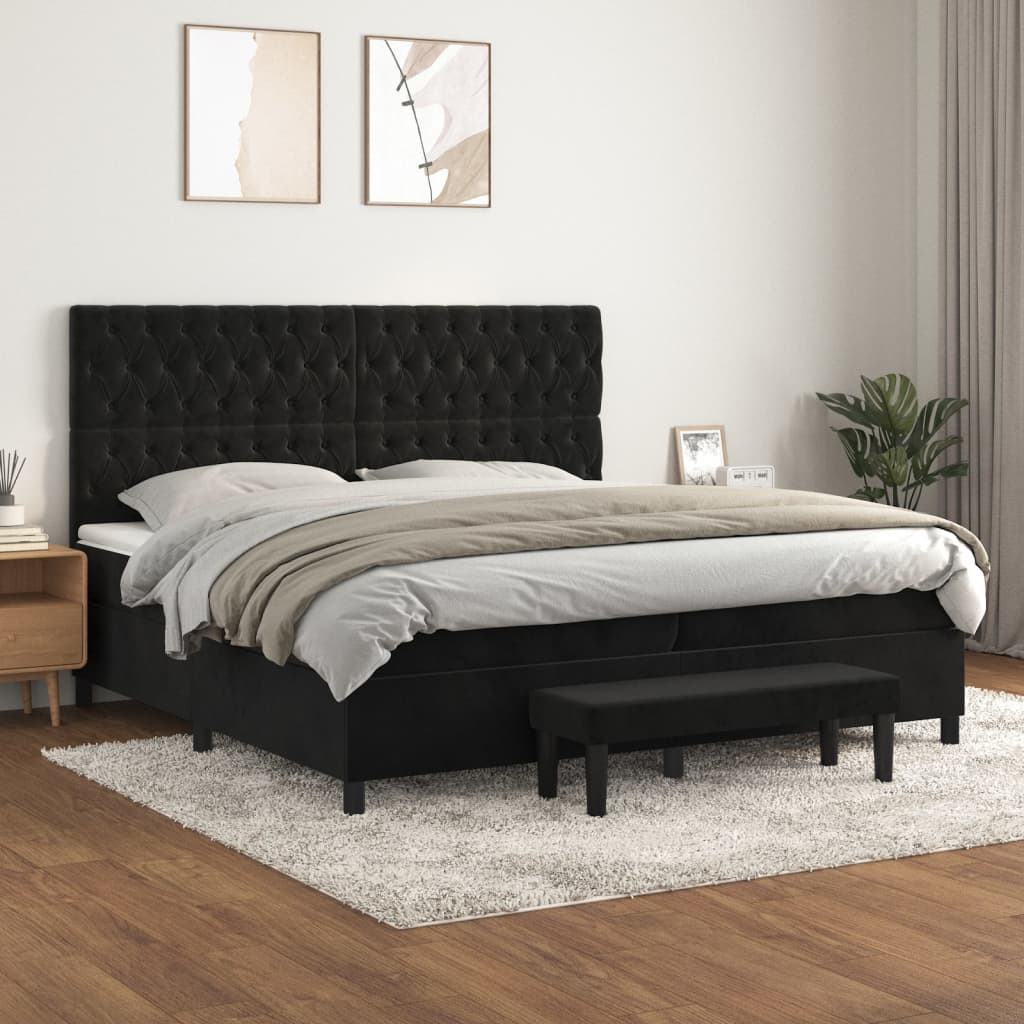 Pat box spring cu saltea, negru, 200x200 cm, catifea