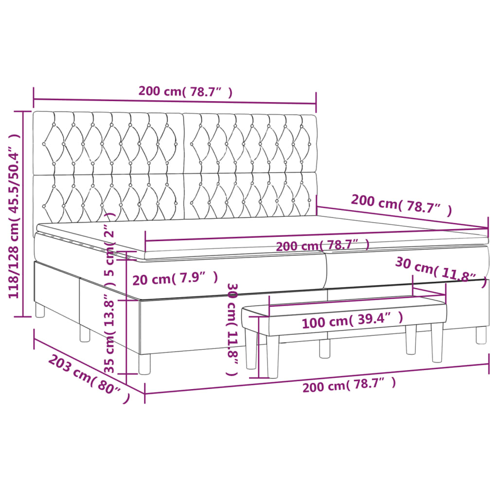 Pat box spring cu saltea, roz, 200x200 cm, catifea