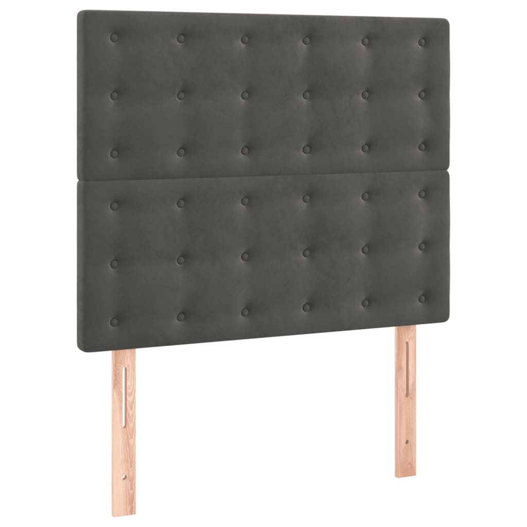 Pat box spring cu saltea, gri închis, 90x200 cm, catifea