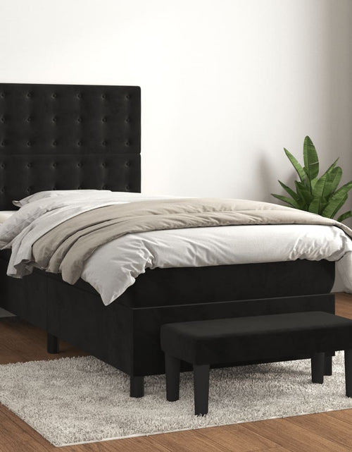 Загрузите изображение в средство просмотра галереи, Pat box spring cu saltea, negru, 100x200 cm, catifea
