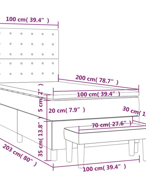 Загрузите изображение в средство просмотра галереи, Pat box spring cu saltea, albastru închis, 100x200 cm, catifea
