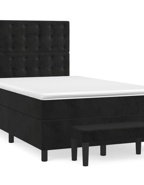 Загрузите изображение в средство просмотра галереи, Pat box spring cu saltea, negru, 120x200 cm, catifea
